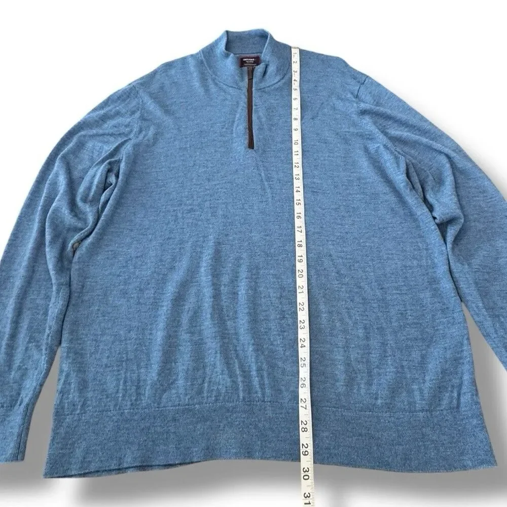 UNTUCKit Sweater Blue Merino Wool Quarter Zip Mock Neck Belguardo Men’s Size XXL